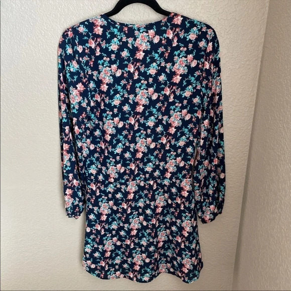WAYF Navy Floral Faux Wrap Dress Long Sleeve Small - Picture 5 of 7